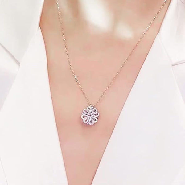 Magnetic Heart Necklace | Four Leaf Clover Pendant | Sterling Silver Crystal - LA Miraya