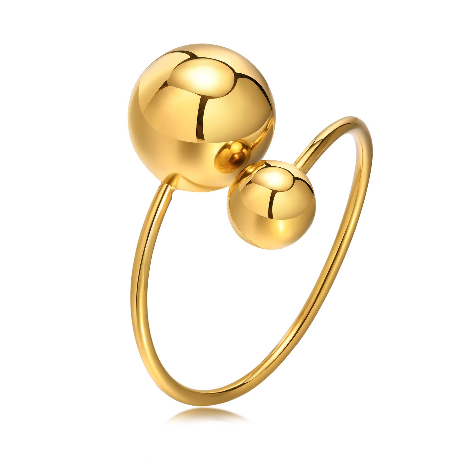 Pack of 2 Gold Plated Lariat Y-Necklace & Ball Bypass Ring | Dainty Ball Pendant Necklace with Dual Sphere Adjustable Ring
