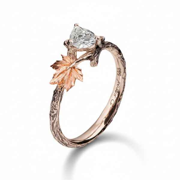 Maple Leaf Ring: Moissanite Twig Band Rose Gold Nature Jewelry
