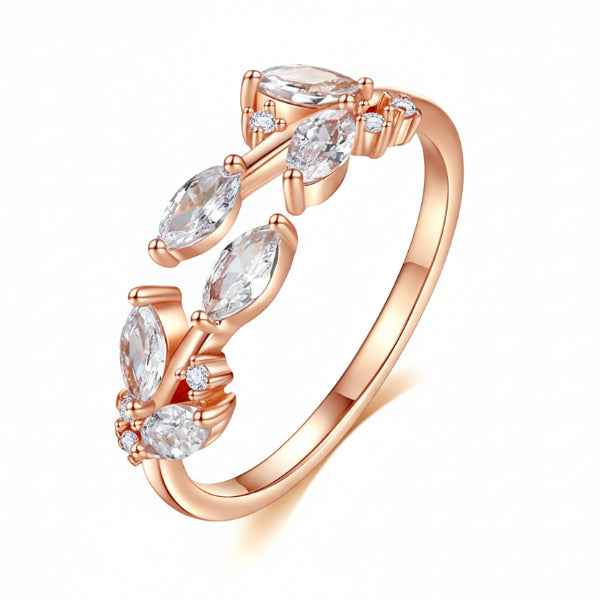 Bold Marquise Rose Gold Ring - Radiant Cluster Branch Statement Finger Ring
