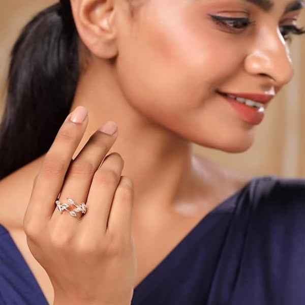 Bold Marquise Rose Gold Ring - Radiant Cluster Branch Statement Finger Ring
