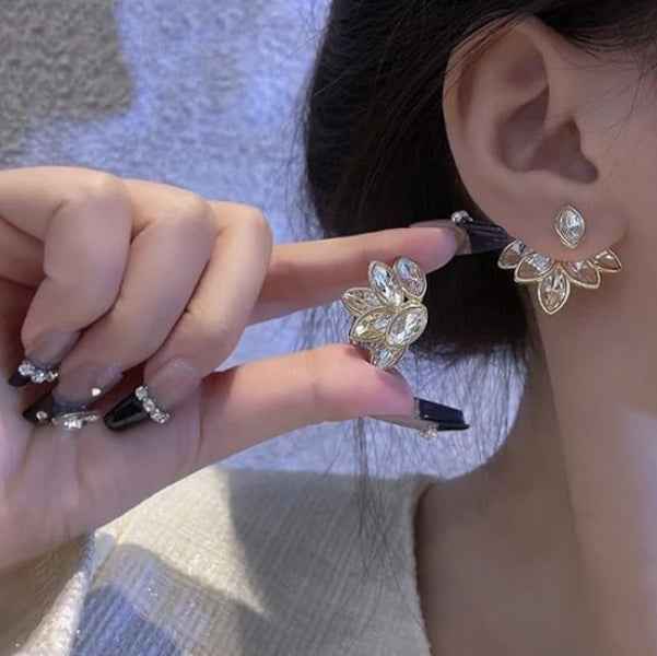 Stunning Marquise Stud Earrings: Crystal Cluster Gold Flower Design
