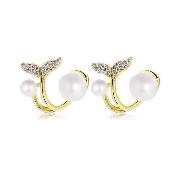 Mermaid Tail Pearl Cuff Earrings | Dainty Gold-Plated | Fine Jewelry