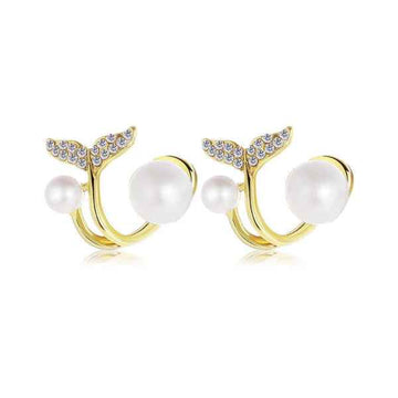 Mermaid Tail Pearl Cuff Earrings | Dainty Gold-Plated | Fine Jewelry