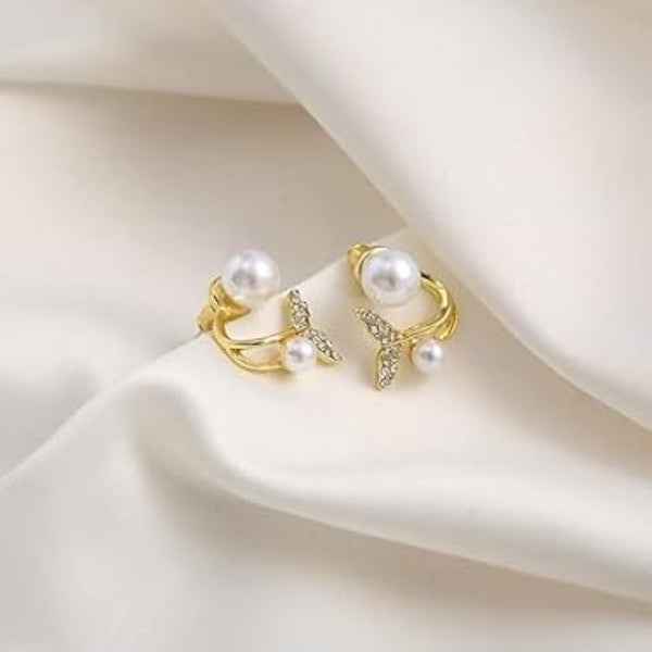 Mermaid Tail Pearl Cuff Earrings | Dainty Gold-Plated | Fine Jewelry