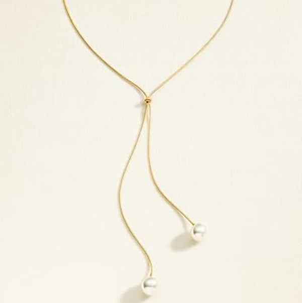 Chic Minimalist Pearl Lariat Necklace | Adjustable Gold Drop Jewelry