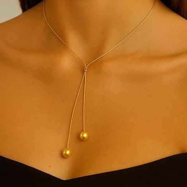 Chic Minimalist Pearl Lariat Necklace | Adjustable Gold Drop Jewelry