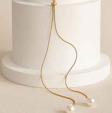 Chic Minimalist Pearl Lariat Necklace | Adjustable Gold Drop Jewelry