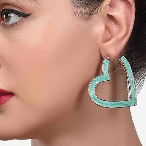 Mint Green Heart Hoop Earrings: Cute Enamel Statement Jewelry