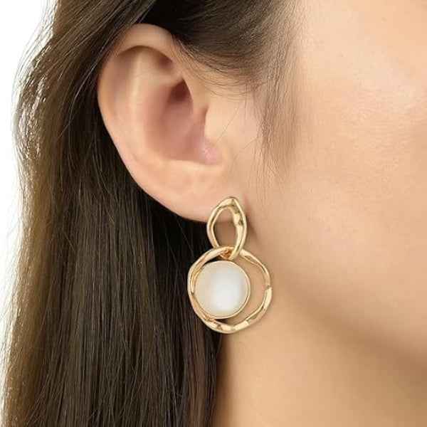 Modern Gold Pearl Earrings Sculptural Dangle Drop Jewelry Trend