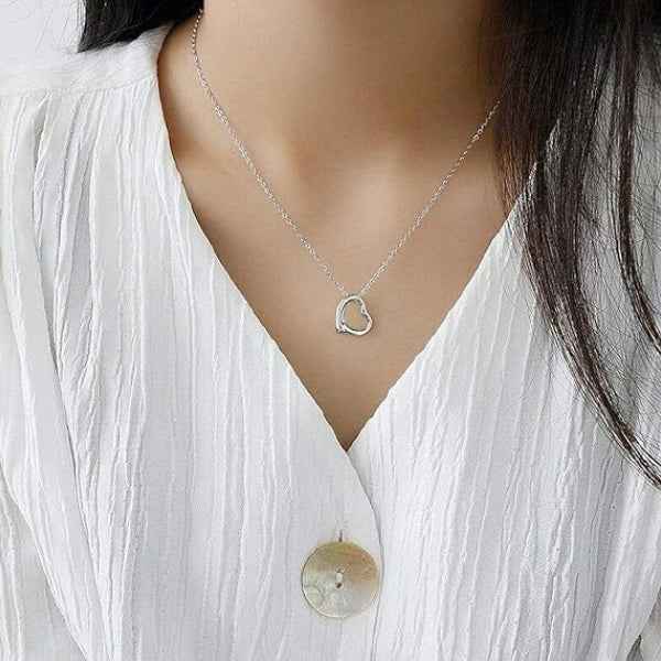 Modern Silver Open Heart Necklace | Lustrous Timeless Love Jewelry