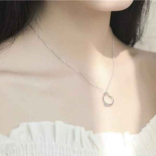 Modern Silver Open Heart Necklace | Lustrous Timeless Love Jewelry