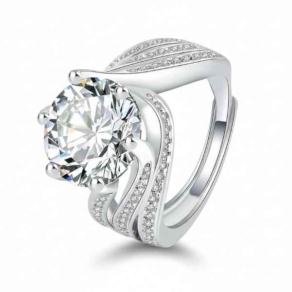 Moissanite Engagement Ring: Silver Promise Band Large Solitaire Ring