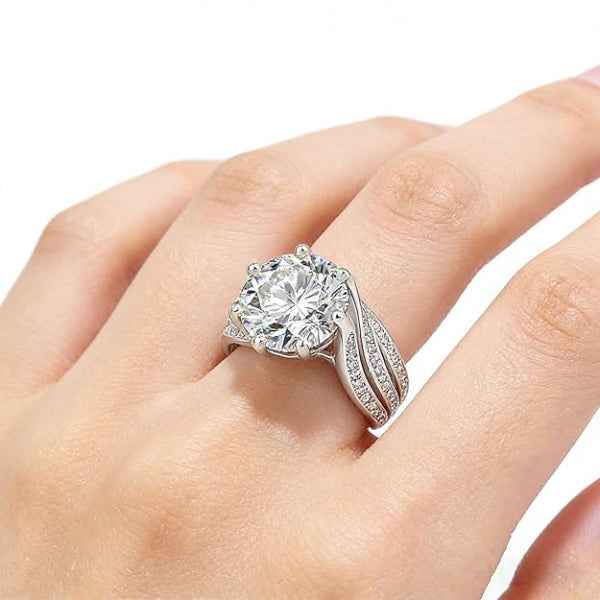 Moissanite Engagement Ring: Silver Promise Band Large Solitaire Ring