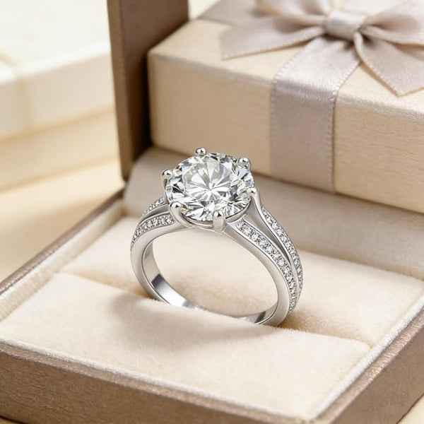 Moissanite Engagement Ring: Silver Promise Band Large Solitaire Ring