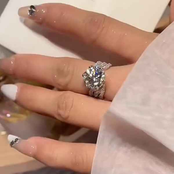 Moissanite Engagement Ring: Silver Promise Band Large Solitaire Ring