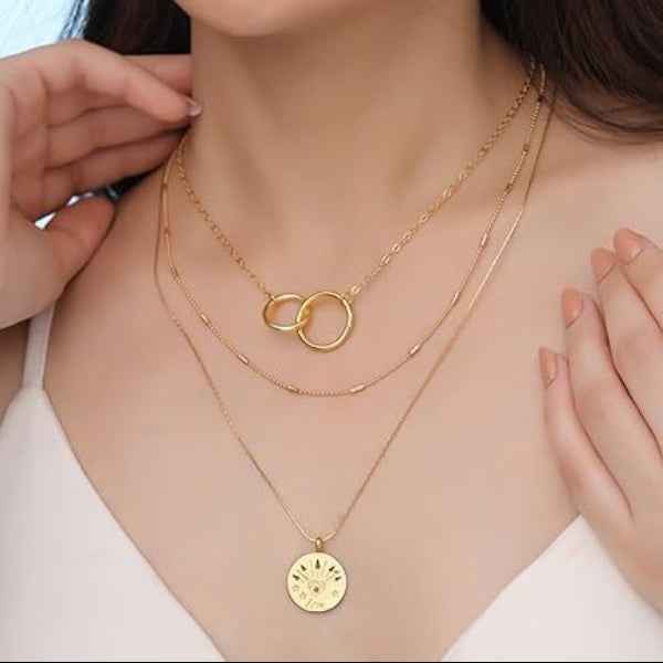 Multi Layered Choker | 14k Gold Plated Coin Pendant Necklace