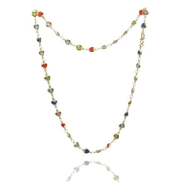 Multicolor Heart Necklace - Shimmering Crystal Gold Station Chain