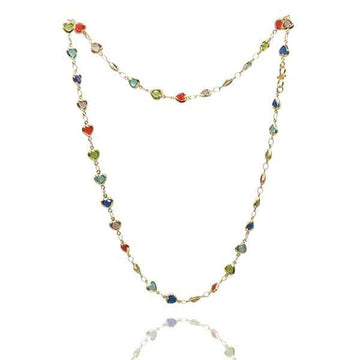 Multicolor Heart Necklace - Shimmering Crystal Gold Station Chain