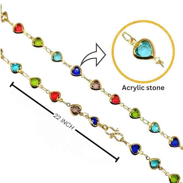 Multicolor Heart Necklace - Shimmering Crystal Gold Station Chain