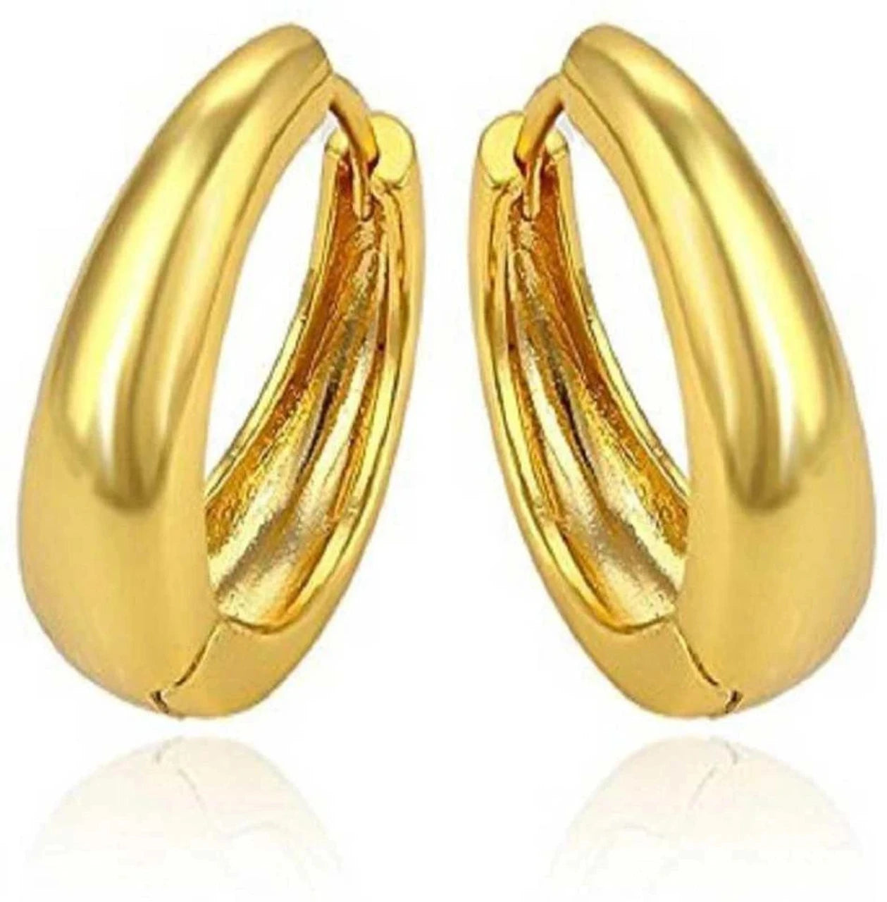 Pack of 2 Chunky Gold Plated Dome Hoop Earrings & Circle Pendant Necklace | Thick Huggie Hoops with Dainty Open Hoop Necklace