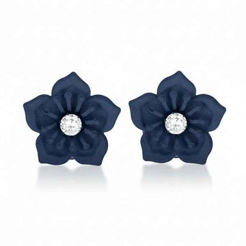 Navy Blue Flower Stud Earrings | Crystal Center Jewelry for Women