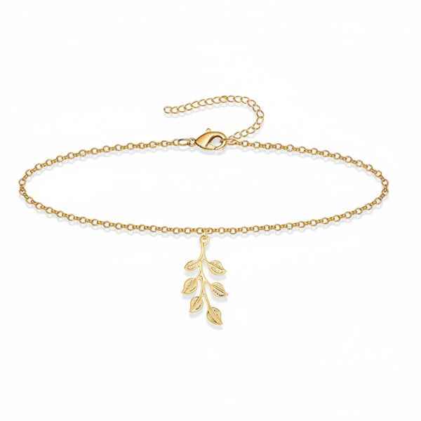Olive Leaf Anklet - Shimmering Gold Vine Charm Foot Jewelry for Women