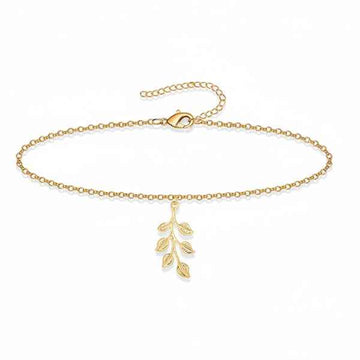 Olive Leaf Anklet - Shimmering Gold Vine Charm Foot Jewelry for Women