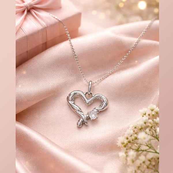 Open Heart Necklace | Sterling Silver Cubic Zirconia Dainty Pendant