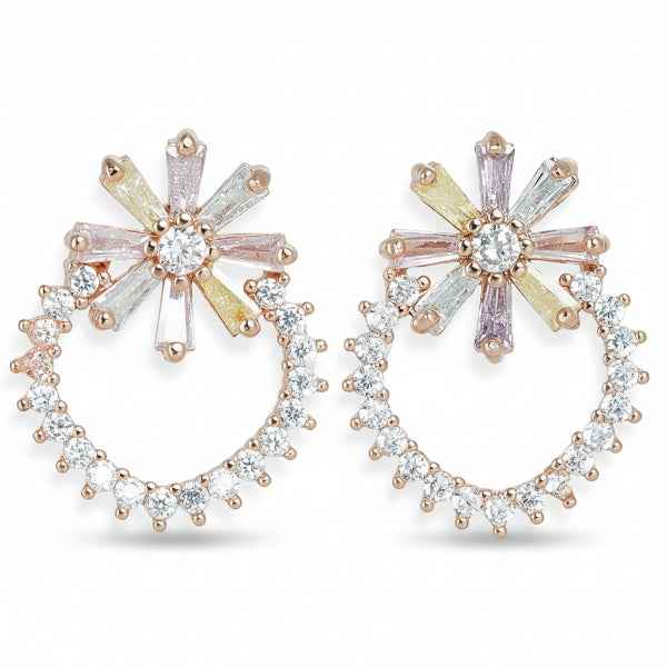 Pastel Crystal Earrings - Baguette Drop Jewelry & Rainbow Studs