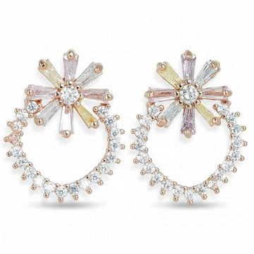 Pastel Crystal Earrings - Baguette Drop Jewelry & Rainbow Studs