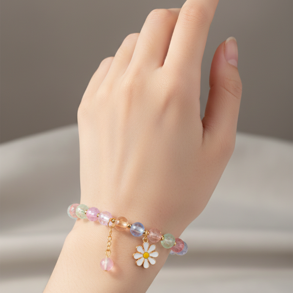 Chic Pastel Daisy Beaded Bracelet | Colorful Floral Charm Jewelry