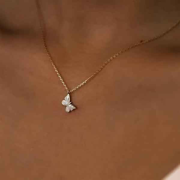 Dainty Pave Butterfly Necklace | 14K Gold Plated Charm Jewelry
