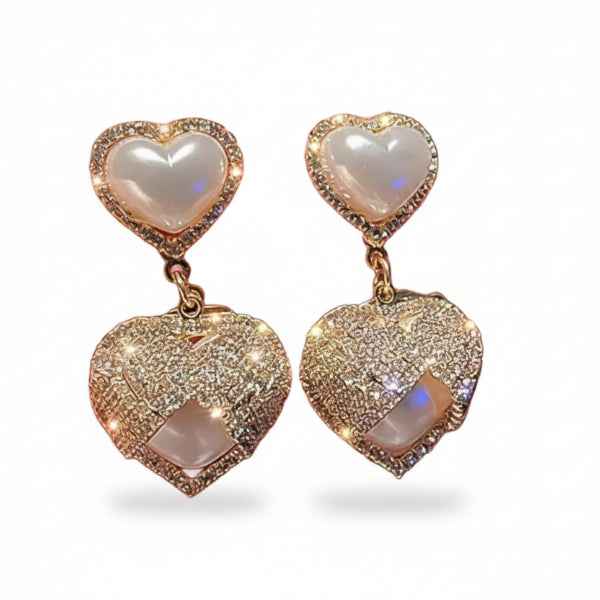 Dainty Pave Heart Earrings | Gold Crystal Heart Drop Romantic Gift
