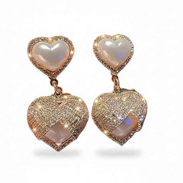 Dainty Pave Heart Earrings | Gold Crystal Heart Drop Romantic Gift