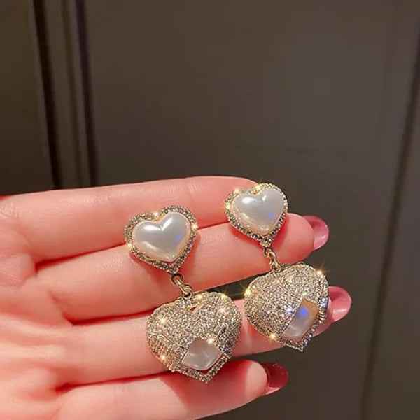 Dainty Pave Heart Earrings | Gold Crystal Heart Drop Romantic Gift