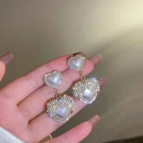 Dainty Pave Heart Earrings | Gold Crystal Heart Drop Romantic Gift