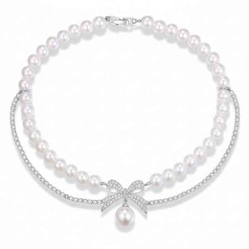 Pearl Bow Necklace | Chic Layered Ribbon Choker for Women