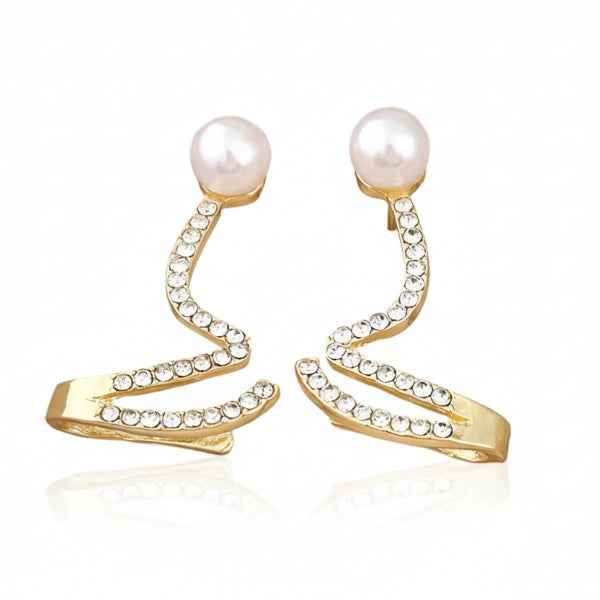 Pearl Crystal Crawlers | 14k Gold Climber Earrings | S-Curve Ear Pins