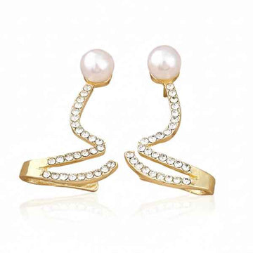 Pearl Crystal Crawlers | 14k Gold Climber Earrings | S-Curve Ear Pins