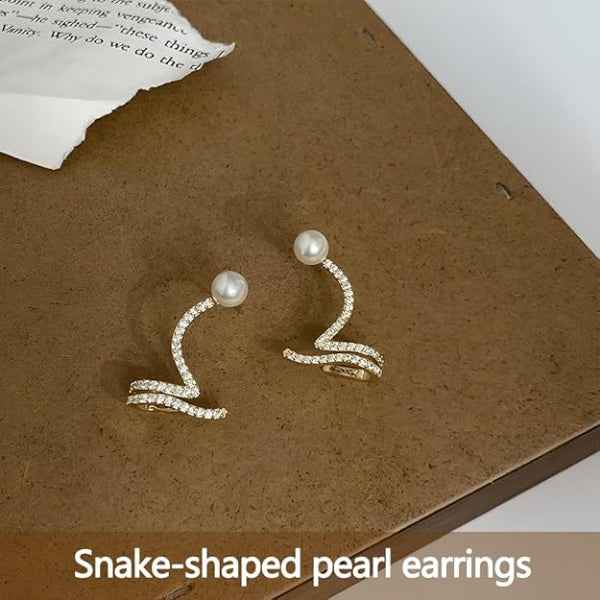 Pearl Crystal Crawlers | 14k Gold Climber Earrings | S-Curve Ear Pins