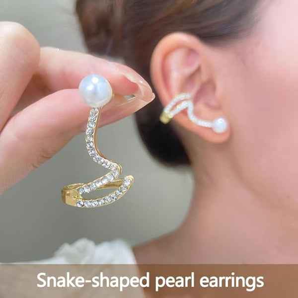 Pearl Crystal Crawlers | 14k Gold Climber Earrings | S-Curve Ear Pins