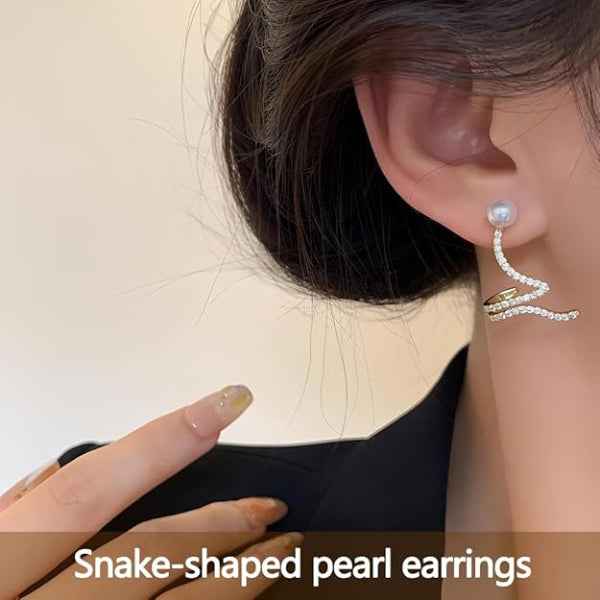 Pearl Crystal Crawlers | 14k Gold Climber Earrings | S-Curve Ear Pins
