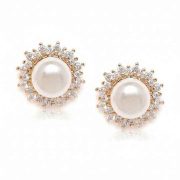 Dazzling Pearl Crystal Stud Earrings | Gold Halo Statement Jewelry