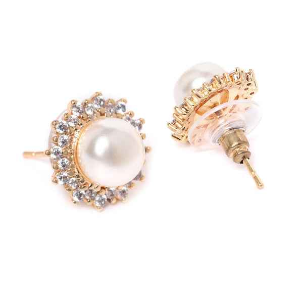 Dazzling Pearl Crystal Stud Earrings | Gold Halo Statement Jewelry