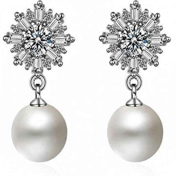 Elegant Pearl Drop Earrings | Dangle Cubic Zirconia Jewelry