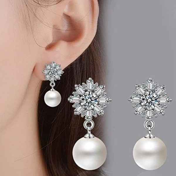 Elegant Pearl Drop Earrings | Dangle Cubic Zirconia Jewelry