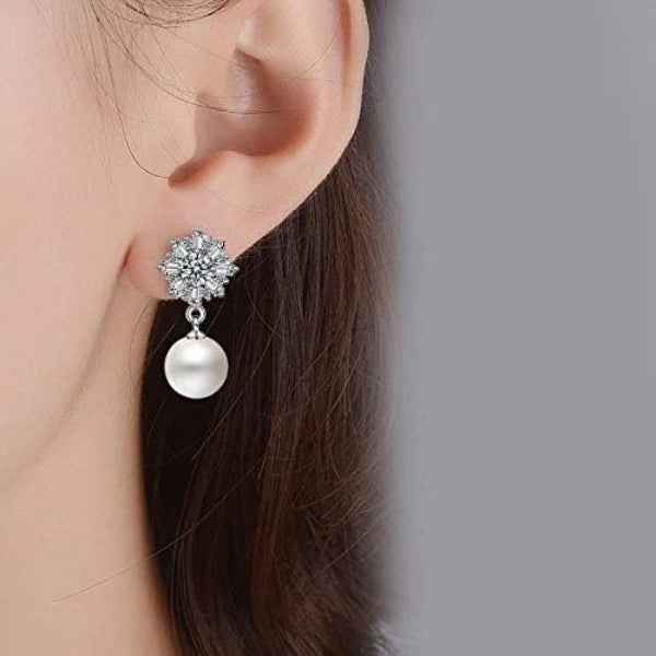 Elegant Pearl Drop Earrings | Dangle Cubic Zirconia Jewelry
