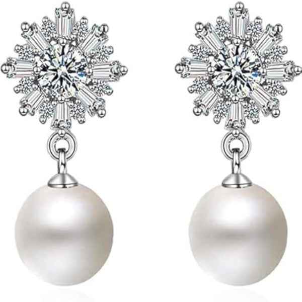 Elegant Pearl Drop Earrings | Dangle Cubic Zirconia Jewelry
