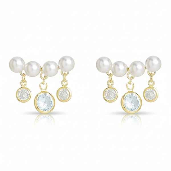 Elegant Pearl Drop Earrings – Gold Dangle with Sparkling Zirconia